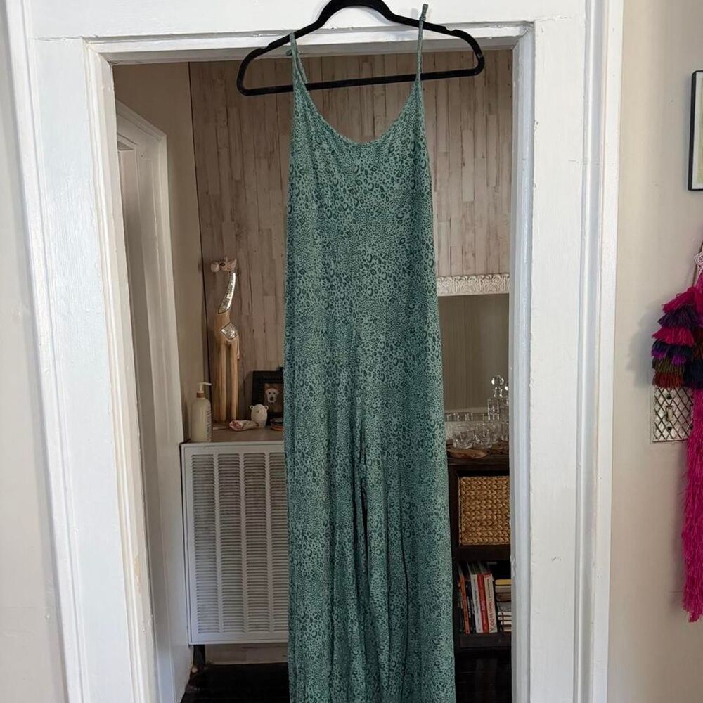 GAP green animal print sage green jumpsuit